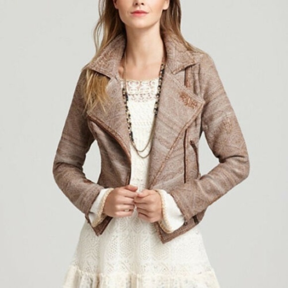 Free People Jackets & Blazers - Free People Tapestry Distressed Moto Jacket 0